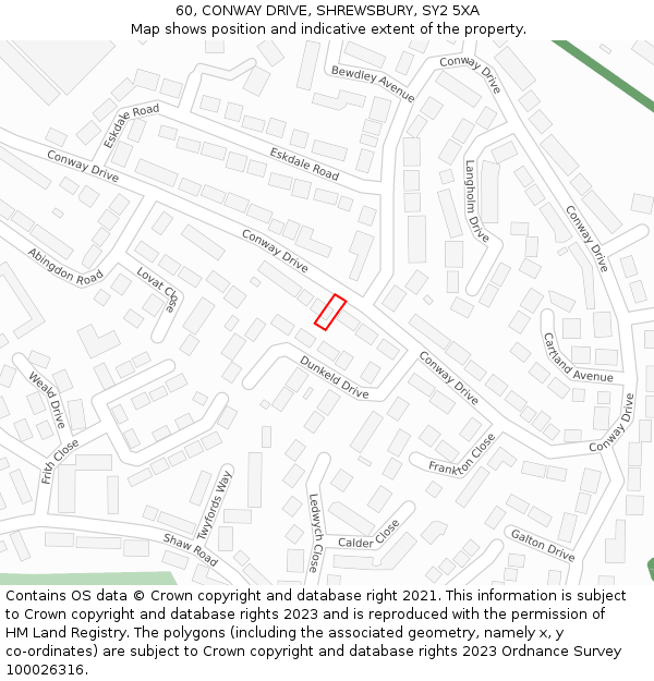 60, CONWAY DRIVE, SHREWSBURY, SY2 5XA: Location map and indicative extent of plot