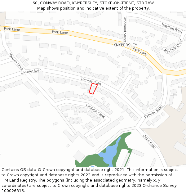 60, CONWAY ROAD, KNYPERSLEY, STOKE-ON-TRENT, ST8 7AW: Location map and indicative extent of plot