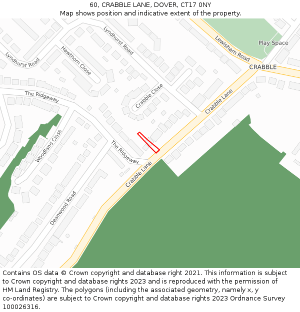 60, CRABBLE LANE, DOVER, CT17 0NY: Location map and indicative extent of plot