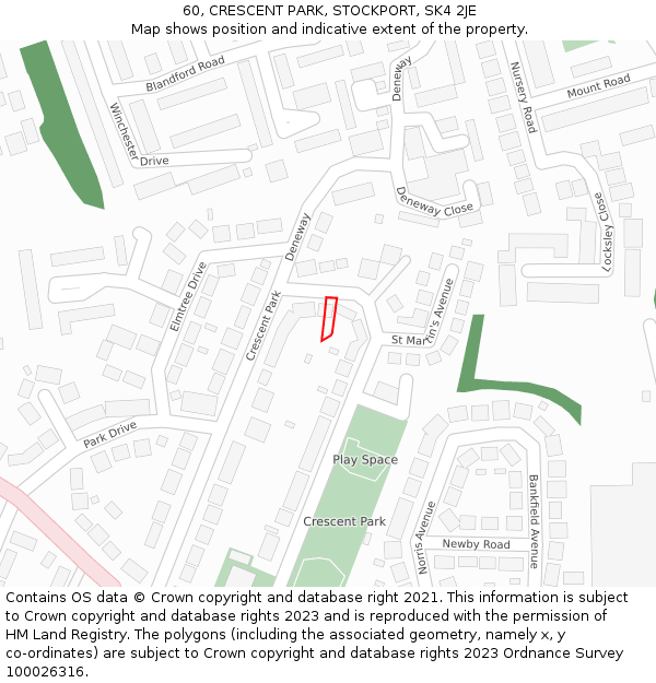 60, CRESCENT PARK, STOCKPORT, SK4 2JE: Location map and indicative extent of plot