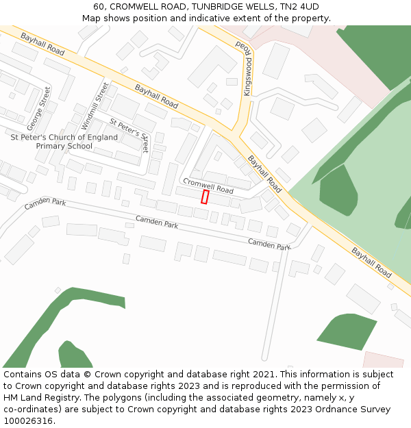 60, CROMWELL ROAD, TUNBRIDGE WELLS, TN2 4UD: Location map and indicative extent of plot