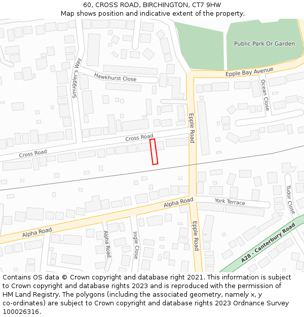 60, CROSS ROAD, BIRCHINGTON, CT7 9HW: Location map and indicative extent of plot