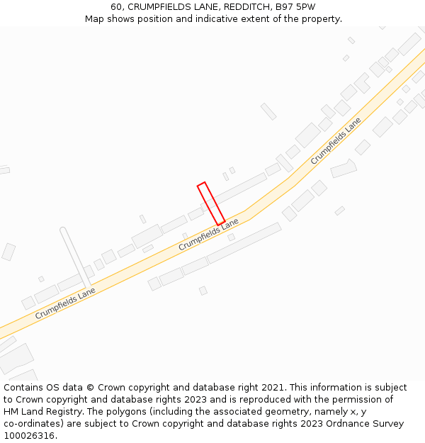 60, CRUMPFIELDS LANE, REDDITCH, B97 5PW: Location map and indicative extent of plot