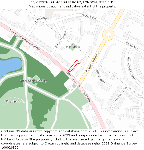 60, CRYSTAL PALACE PARK ROAD, LONDON, SE26 6UN: Location map and indicative extent of plot