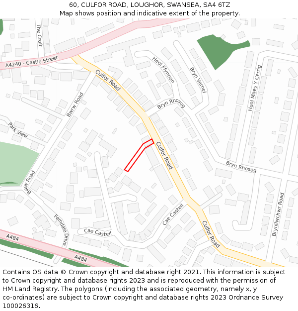 60, CULFOR ROAD, LOUGHOR, SWANSEA, SA4 6TZ: Location map and indicative extent of plot