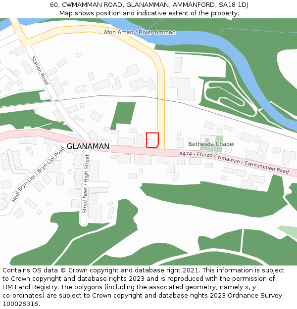 60, CWMAMMAN ROAD, GLANAMMAN, AMMANFORD, SA18 1DJ: Location map and indicative extent of plot