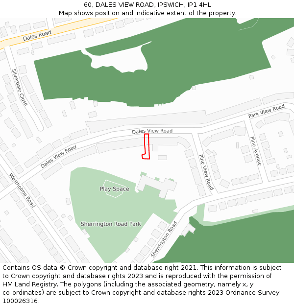 60, DALES VIEW ROAD, IPSWICH, IP1 4HL: Location map and indicative extent of plot