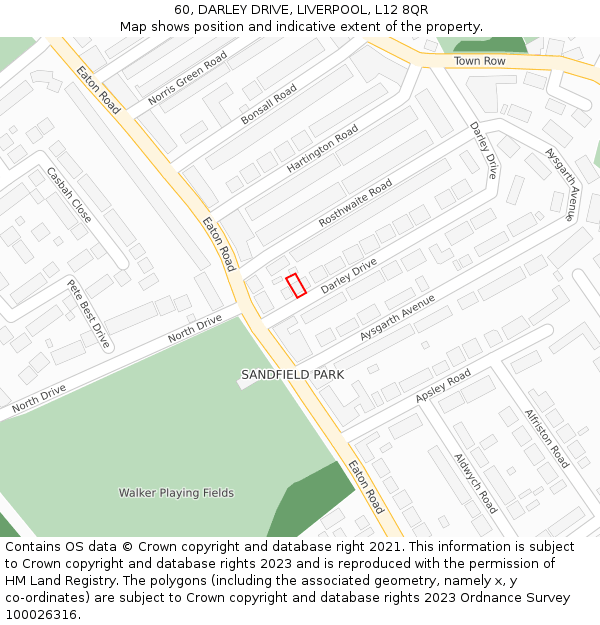 60, DARLEY DRIVE, LIVERPOOL, L12 8QR: Location map and indicative extent of plot