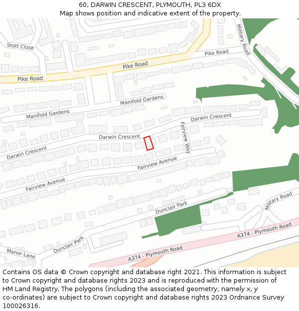 60, DARWIN CRESCENT, PLYMOUTH, PL3 6DX: Location map and indicative extent of plot