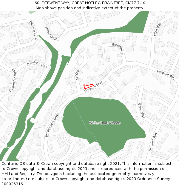 60, DERWENT WAY, GREAT NOTLEY, BRAINTREE, CM77 7UX: Location map and indicative extent of plot