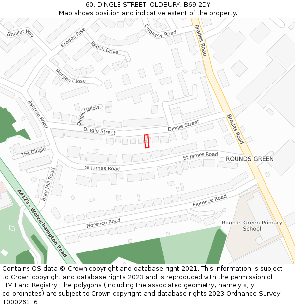 60, DINGLE STREET, OLDBURY, B69 2DY: Location map and indicative extent of plot