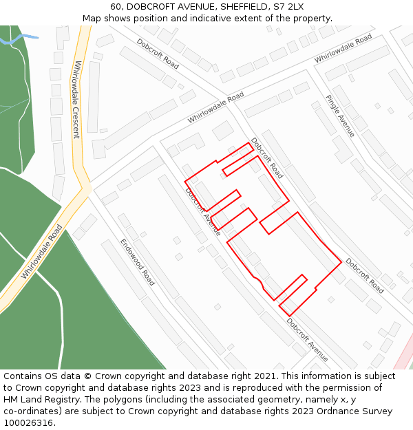 60, DOBCROFT AVENUE, SHEFFIELD, S7 2LX: Location map and indicative extent of plot