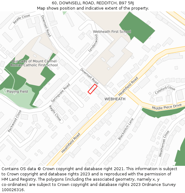 60, DOWNSELL ROAD, REDDITCH, B97 5RJ: Location map and indicative extent of plot