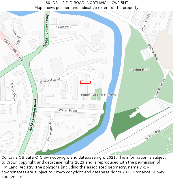 60, DRILLFIELD ROAD, NORTHWICH, CW9 5HT: Location map and indicative extent of plot