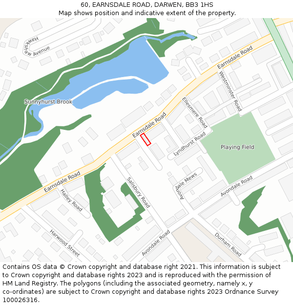 60, EARNSDALE ROAD, DARWEN, BB3 1HS: Location map and indicative extent of plot