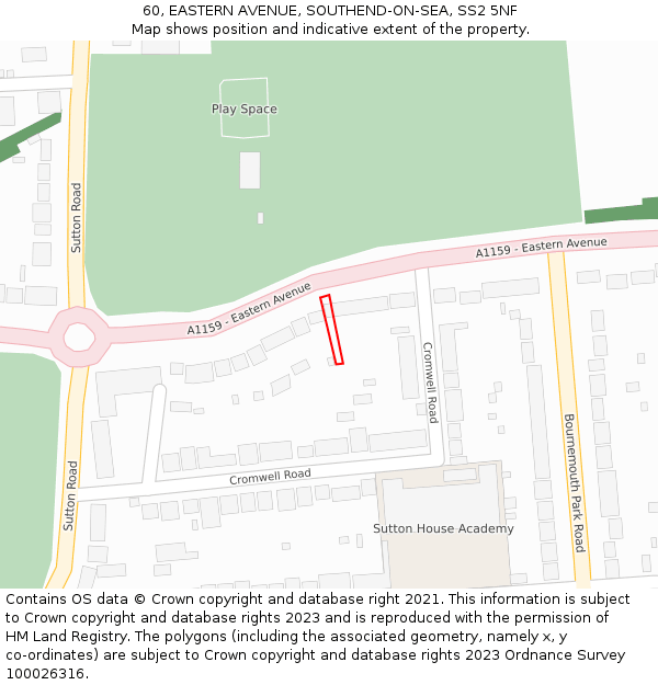 60, EASTERN AVENUE, SOUTHEND-ON-SEA, SS2 5NF: Location map and indicative extent of plot