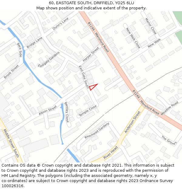 60, EASTGATE SOUTH, DRIFFIELD, YO25 6LU: Location map and indicative extent of plot