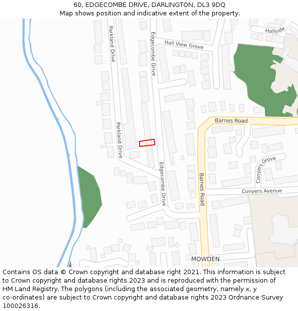 60, EDGECOMBE DRIVE, DARLINGTON, DL3 9DQ: Location map and indicative extent of plot