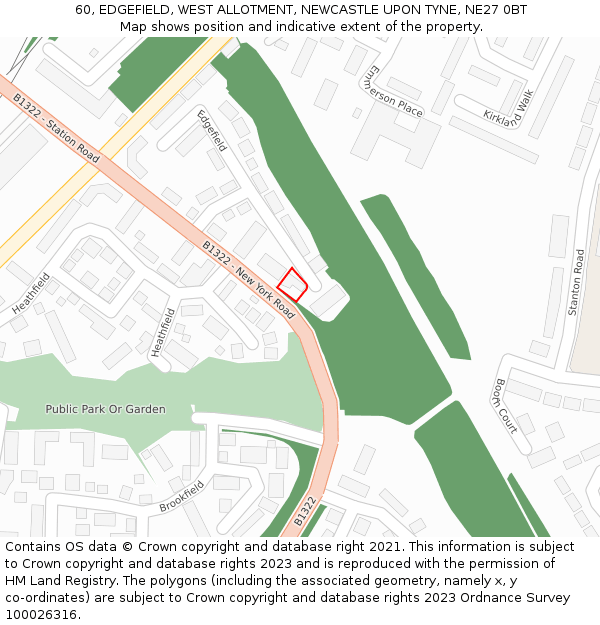 60, EDGEFIELD, WEST ALLOTMENT, NEWCASTLE UPON TYNE, NE27 0BT: Location map and indicative extent of plot