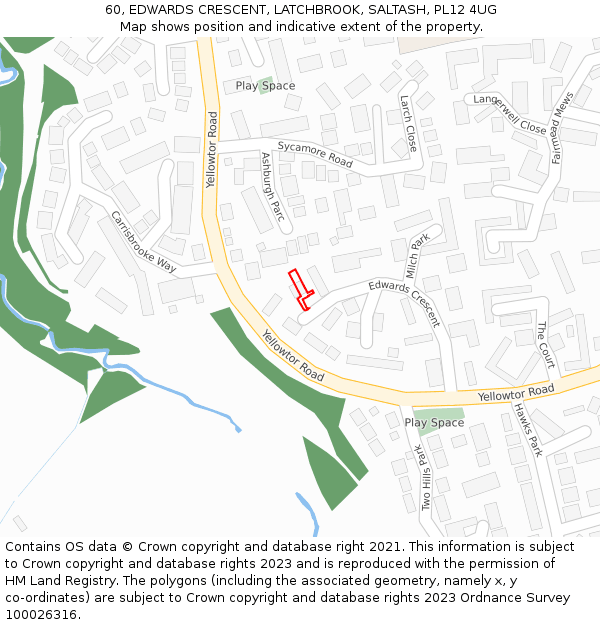 60, EDWARDS CRESCENT, LATCHBROOK, SALTASH, PL12 4UG: Location map and indicative extent of plot