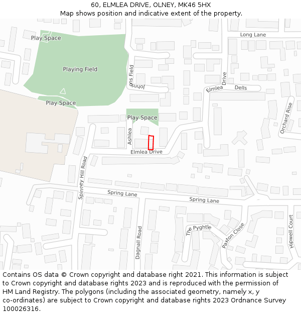 60, ELMLEA DRIVE, OLNEY, MK46 5HX: Location map and indicative extent of plot