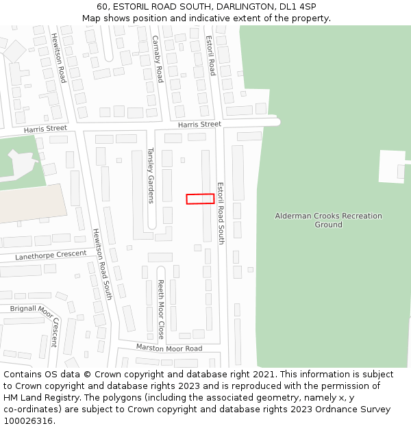 60, ESTORIL ROAD SOUTH, DARLINGTON, DL1 4SP: Location map and indicative extent of plot