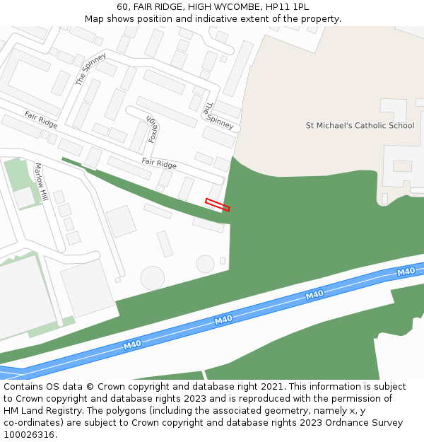 60, FAIR RIDGE, HIGH WYCOMBE, HP11 1PL: Location map and indicative extent of plot