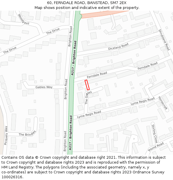 60, FERNDALE ROAD, BANSTEAD, SM7 2EX: Location map and indicative extent of plot