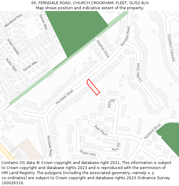 60, FERNDALE ROAD, CHURCH CROOKHAM, FLEET, GU52 6LN: Location map and indicative extent of plot