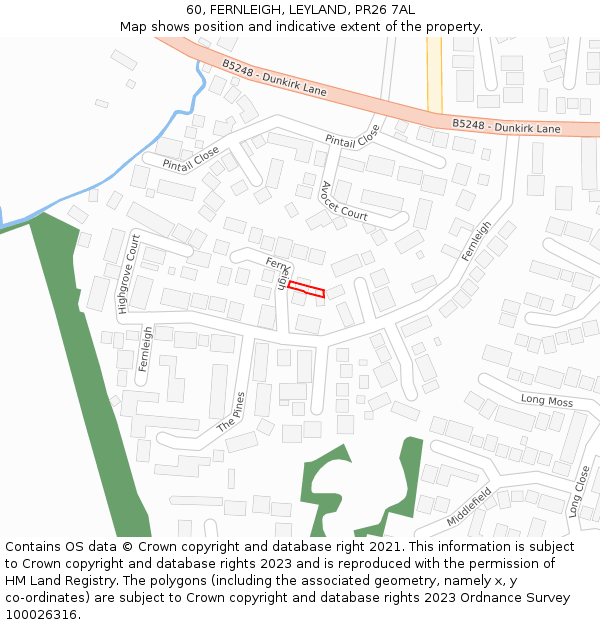 60, FERNLEIGH, LEYLAND, PR26 7AL: Location map and indicative extent of plot