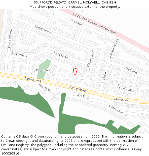 60, FFORDD AELWYD, CARMEL, HOLYWELL, CH8 8SH: Location map and indicative extent of plot