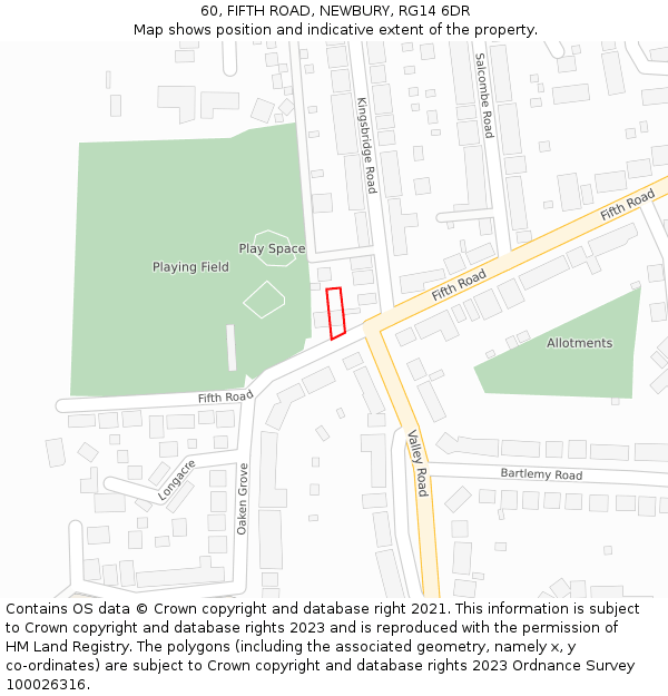 60, FIFTH ROAD, NEWBURY, RG14 6DR: Location map and indicative extent of plot
