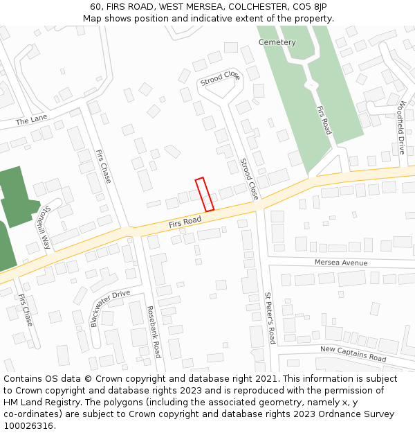 60, FIRS ROAD, WEST MERSEA, COLCHESTER, CO5 8JP: Location map and indicative extent of plot