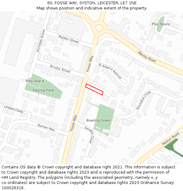 60, FOSSE WAY, SYSTON, LEICESTER, LE7 1NE: Location map and indicative extent of plot