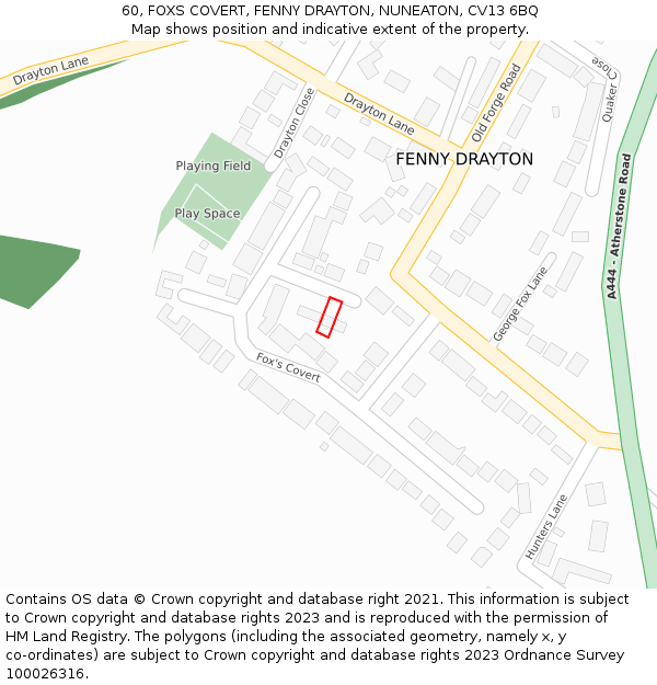 60, FOXS COVERT, FENNY DRAYTON, NUNEATON, CV13 6BQ: Location map and indicative extent of plot