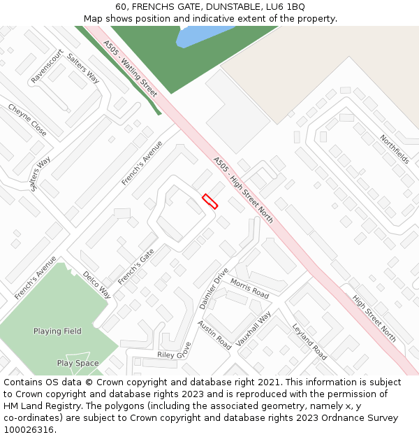 60, FRENCHS GATE, DUNSTABLE, LU6 1BQ: Location map and indicative extent of plot