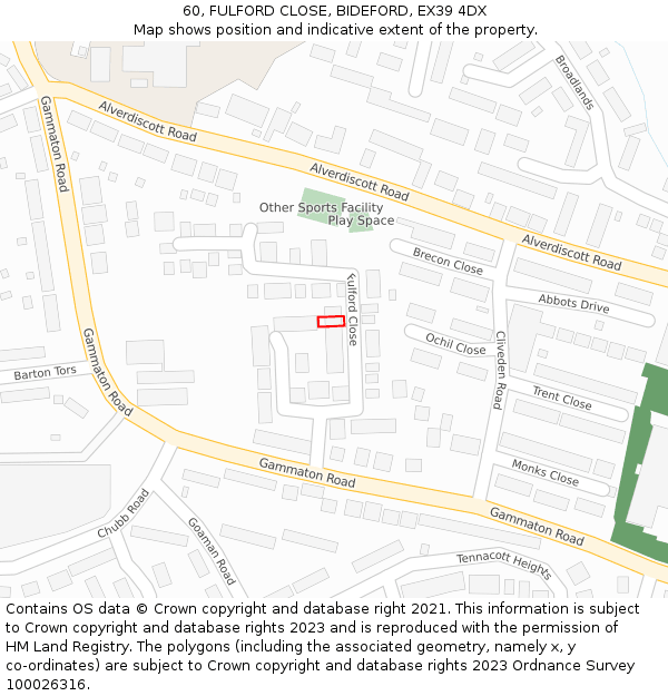 60, FULFORD CLOSE, BIDEFORD, EX39 4DX: Location map and indicative extent of plot