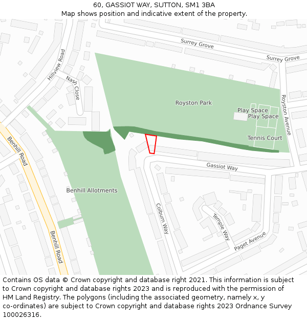 60, GASSIOT WAY, SUTTON, SM1 3BA: Location map and indicative extent of plot