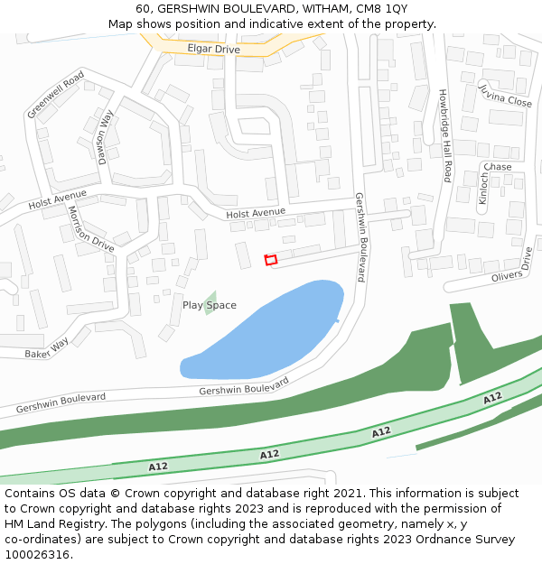 60, GERSHWIN BOULEVARD, WITHAM, CM8 1QY: Location map and indicative extent of plot