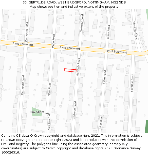 60, GERTRUDE ROAD, WEST BRIDGFORD, NOTTINGHAM, NG2 5DB: Location map and indicative extent of plot