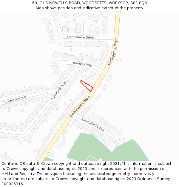 60, GILDINGWELLS ROAD, WOODSETTS, WORKSOP, S81 8QA: Location map and indicative extent of plot