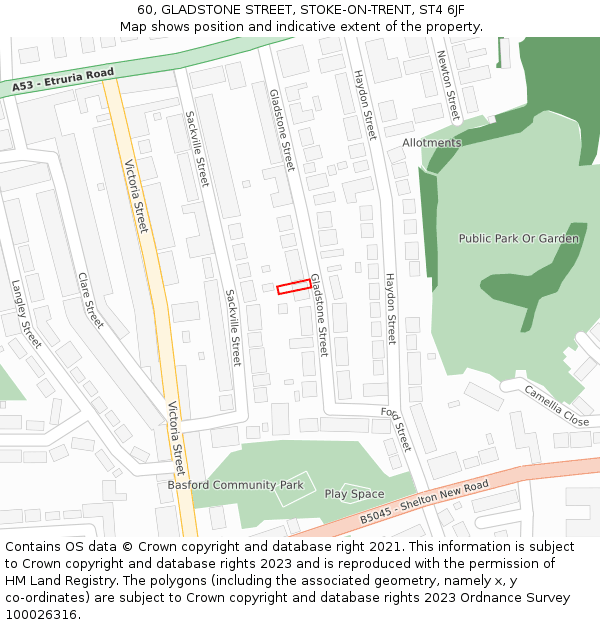 60, GLADSTONE STREET, STOKE-ON-TRENT, ST4 6JF: Location map and indicative extent of plot