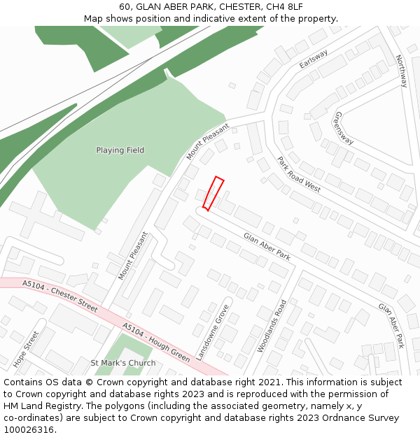 60, GLAN ABER PARK, CHESTER, CH4 8LF: Location map and indicative extent of plot