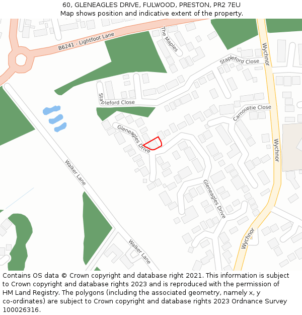 60, GLENEAGLES DRIVE, FULWOOD, PRESTON, PR2 7EU: Location map and indicative extent of plot