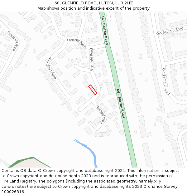 60, GLENFIELD ROAD, LUTON, LU3 2HZ: Location map and indicative extent of plot