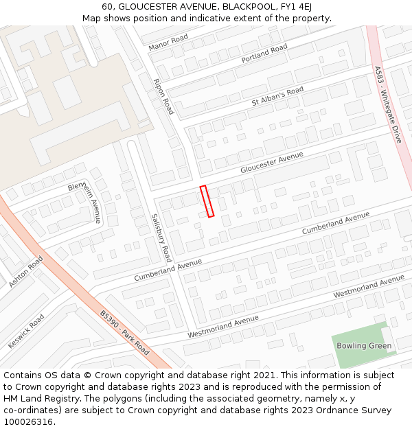 60, GLOUCESTER AVENUE, BLACKPOOL, FY1 4EJ: Location map and indicative extent of plot