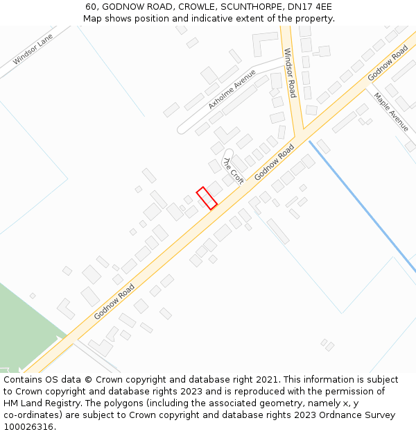60, GODNOW ROAD, CROWLE, SCUNTHORPE, DN17 4EE: Location map and indicative extent of plot