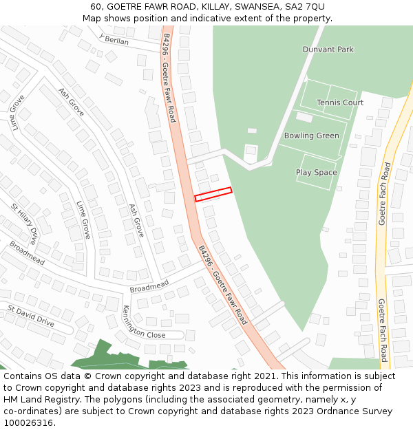 60, GOETRE FAWR ROAD, KILLAY, SWANSEA, SA2 7QU: Location map and indicative extent of plot