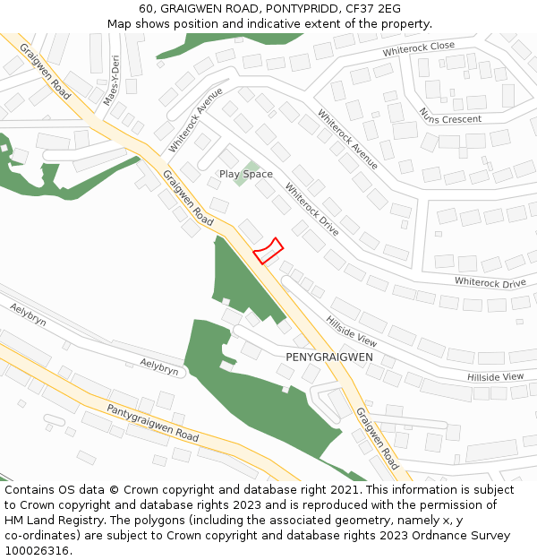 60, GRAIGWEN ROAD, PONTYPRIDD, CF37 2EG: Location map and indicative extent of plot