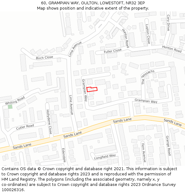 60, GRAMPIAN WAY, OULTON, LOWESTOFT, NR32 3EP: Location map and indicative extent of plot